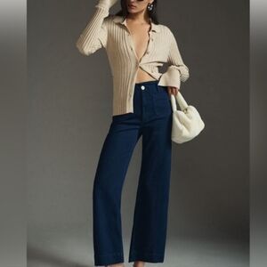 Pilcro Anthropologie The Skipper Cropped Wide Leg Pants Dark Blue Jeans
